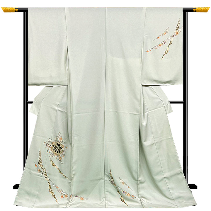 本場筑前博多織 八寸名古屋帯【幾何学文様 灰色】 [170317-ho-9