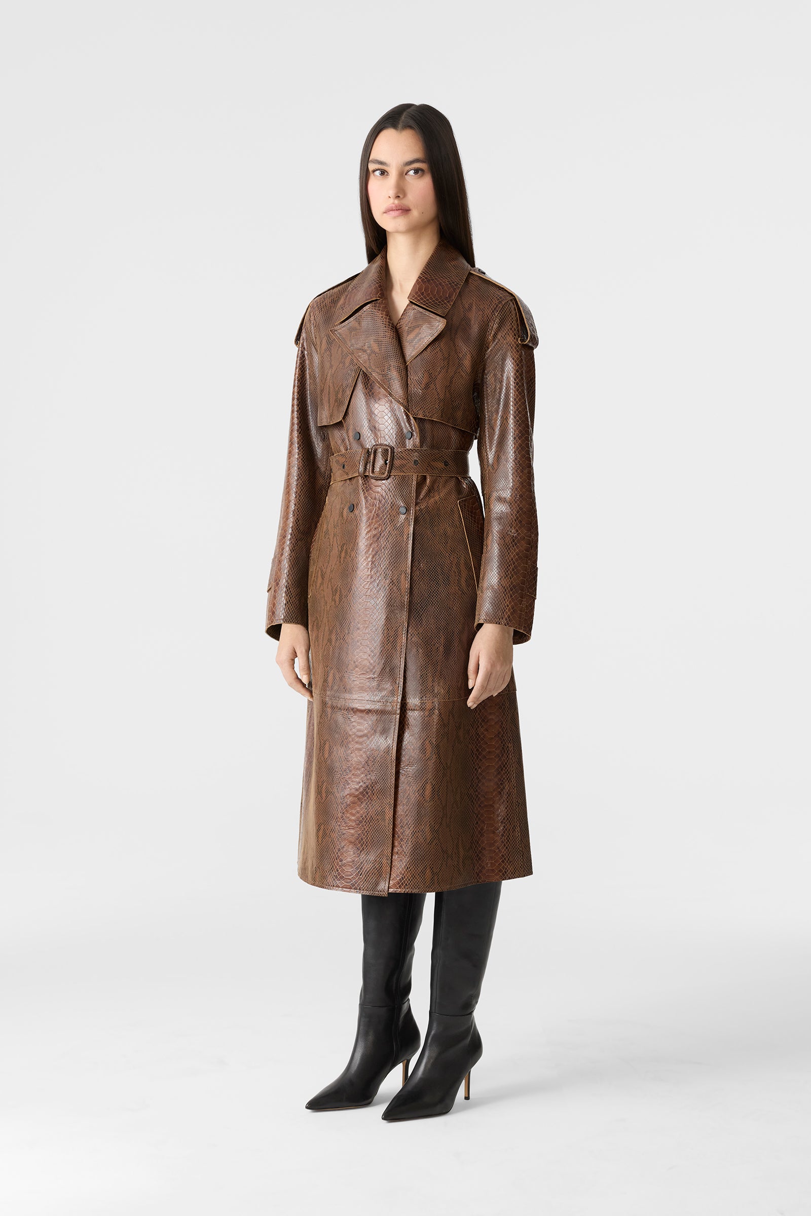 CARMELA-SNK Snake Pattern Leather Trench for Women | Mackage Canada