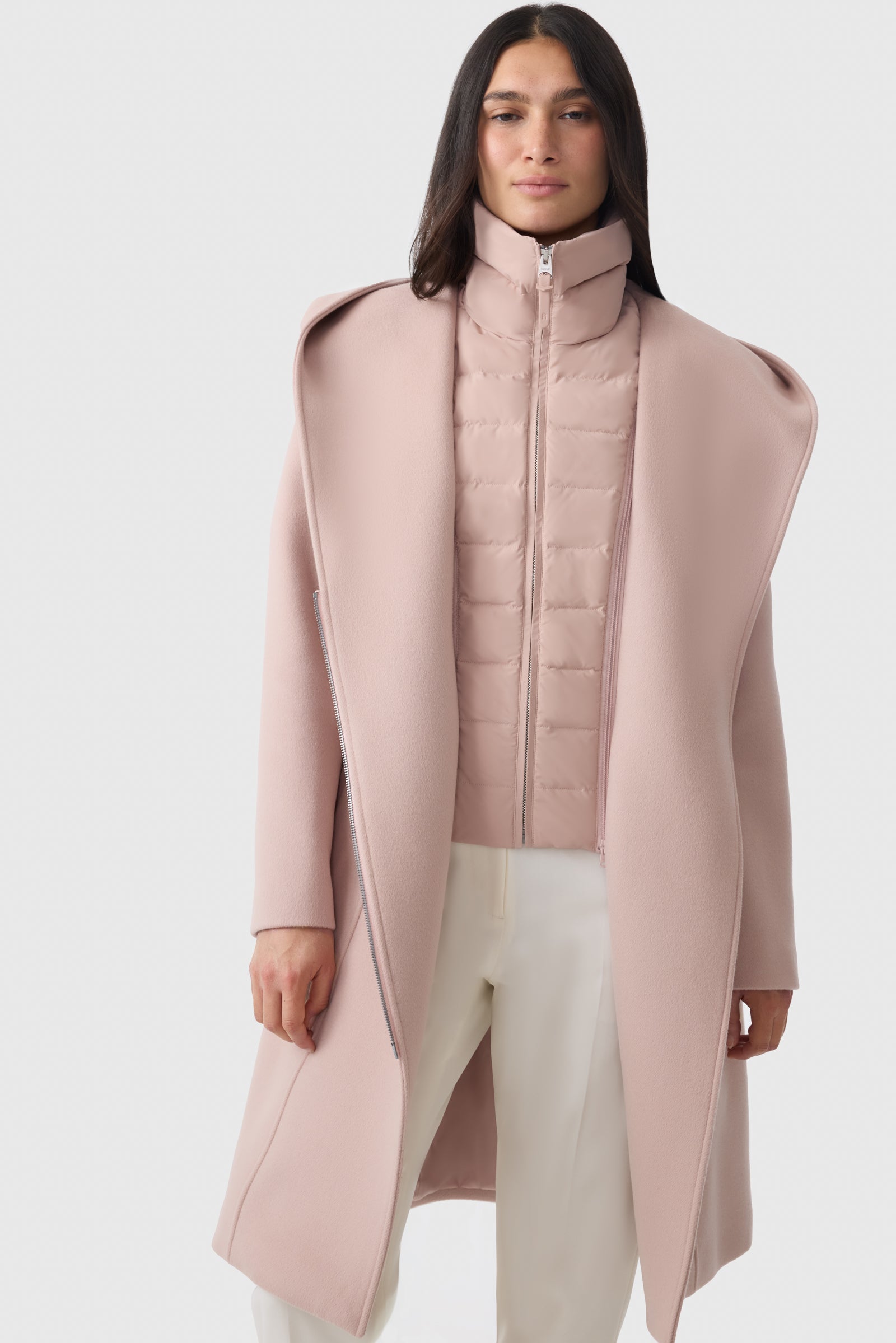 Shia-SLB, 2-in-1 double-face wool coat with removable bib