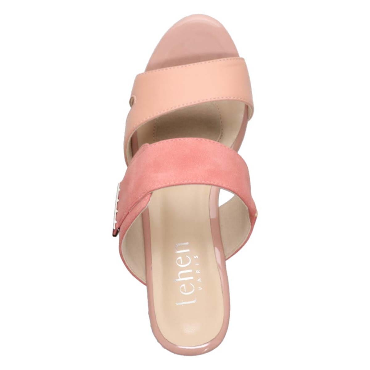 テーン tehen 透かし模様コルクヒールの異素材コンビ ミュールサンダル