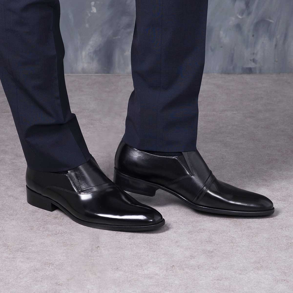 LANVIN COLLECTION 異素材ミックスサイドエラスティックスリッポン