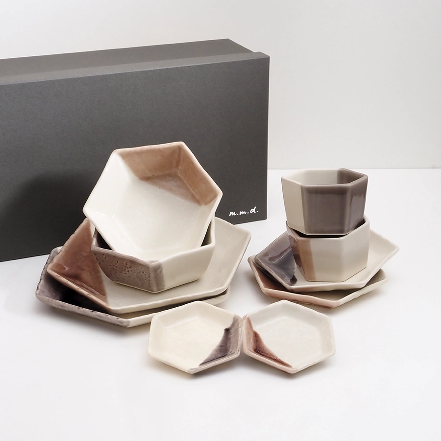 六角形の安定と調和、永く続くという想いをこめて」取皿・中鉢・マルチ