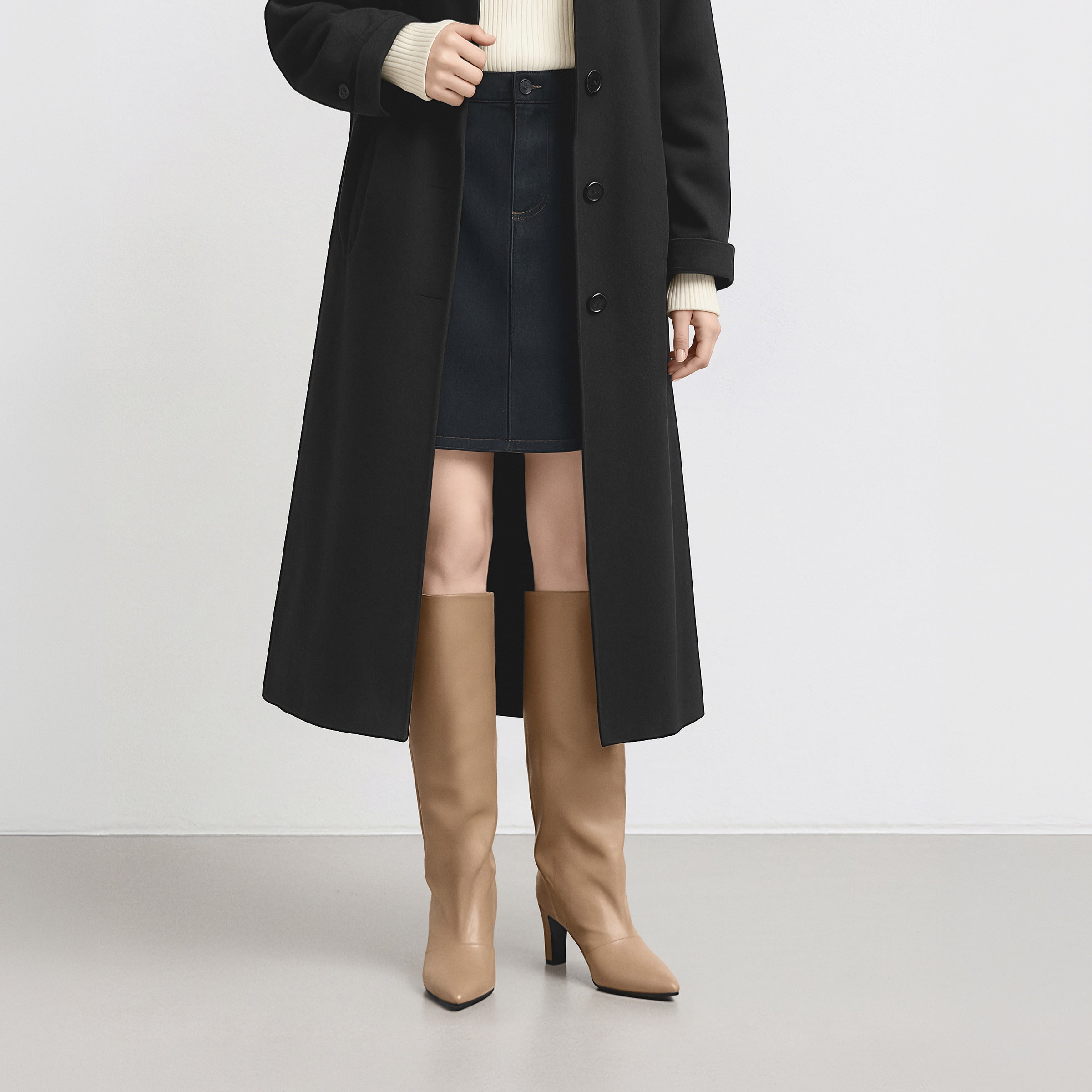 30%OFF：2025AW：ワイドシャフト ロングブーツ（m81007）ベージュ