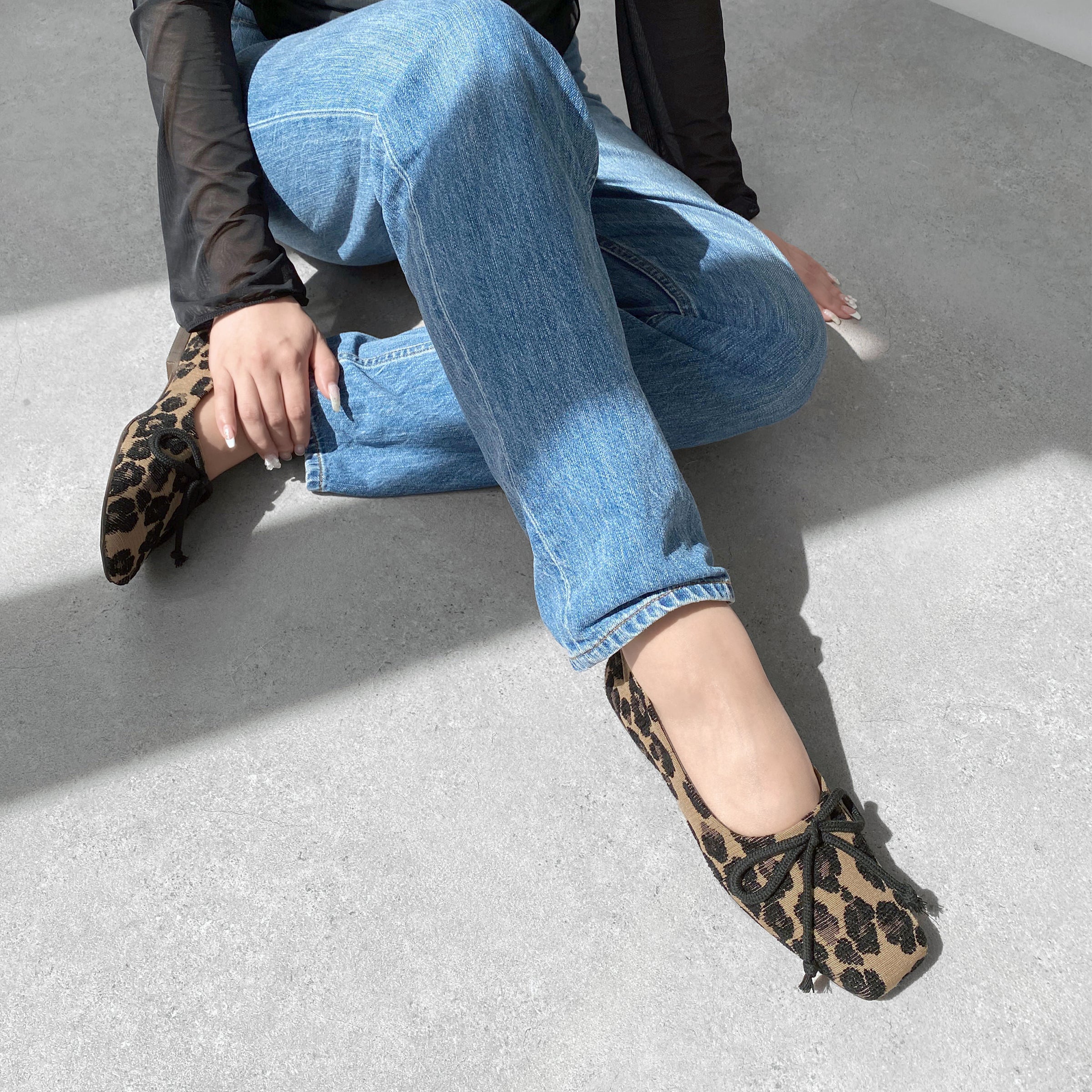 ラストワン25%OFF：スクエアトゥ バレエシューズ（m10307）レオパード