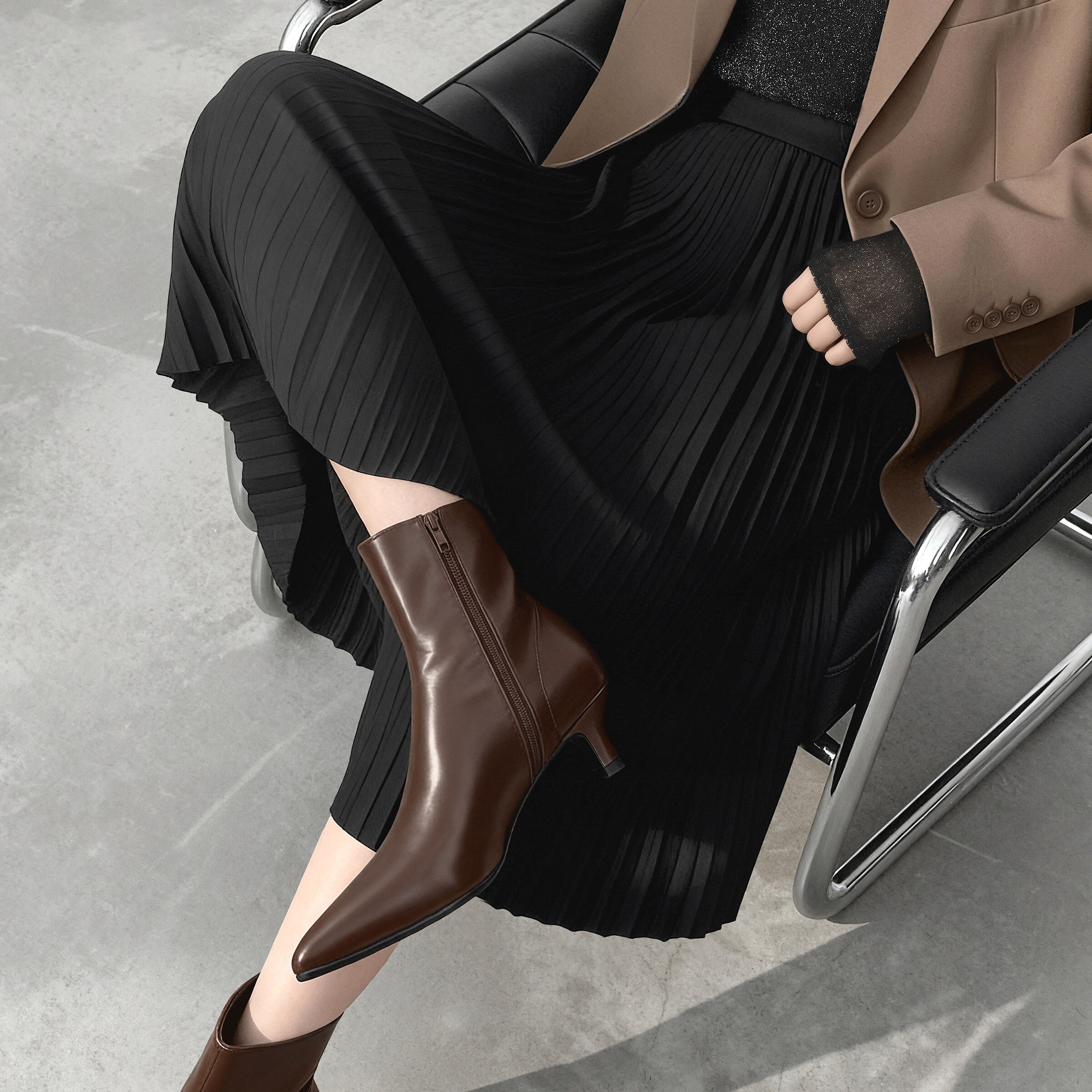 30%OFF：ポインテッドトゥ ショートブーツ（5736）Dブラウン – mamian