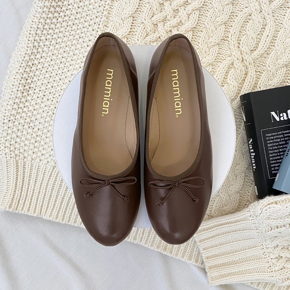 50%OFF：AWBI：甲深バレエシューズ（1174）ダークブラウン – mamian