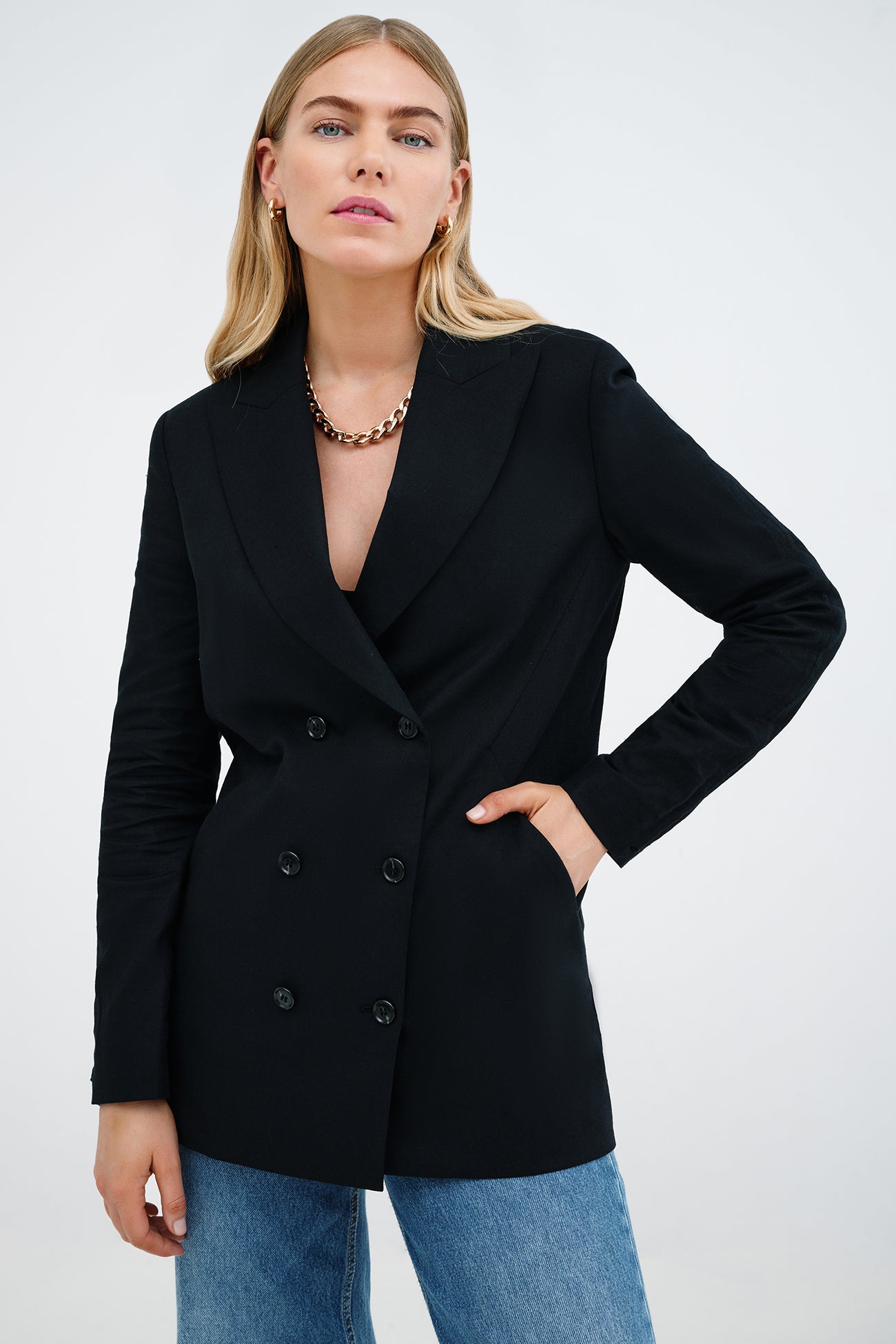 Women's Tailored Double Breasted Blazer - Linden Linen-Blend