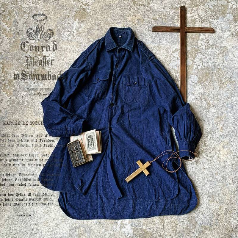 antiques/フランスヴィンテージ・インディゴグランパシャツ - MARCHE