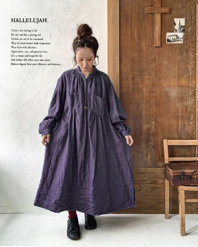 HALLELUJAH／1890's Bourgeron 羊飼いシャツワンピース・purple