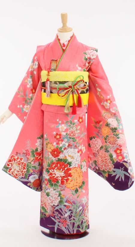 七五三/7才着物レンタル/髪飾り付19点セット/ピンク/〔正絹〕/加賀