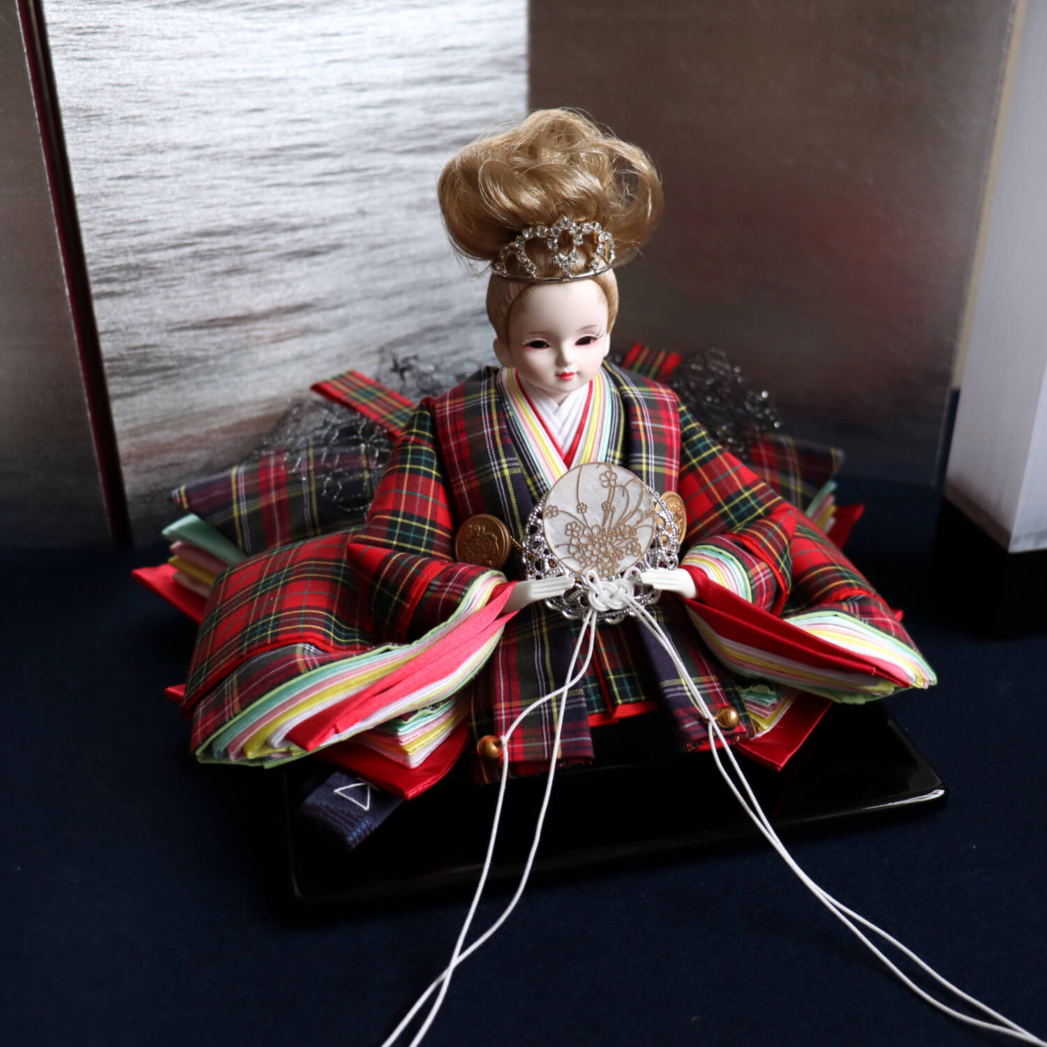 残りわずか スタイリッシュ雛人形シリーズ タータンチェック 屏風二曲