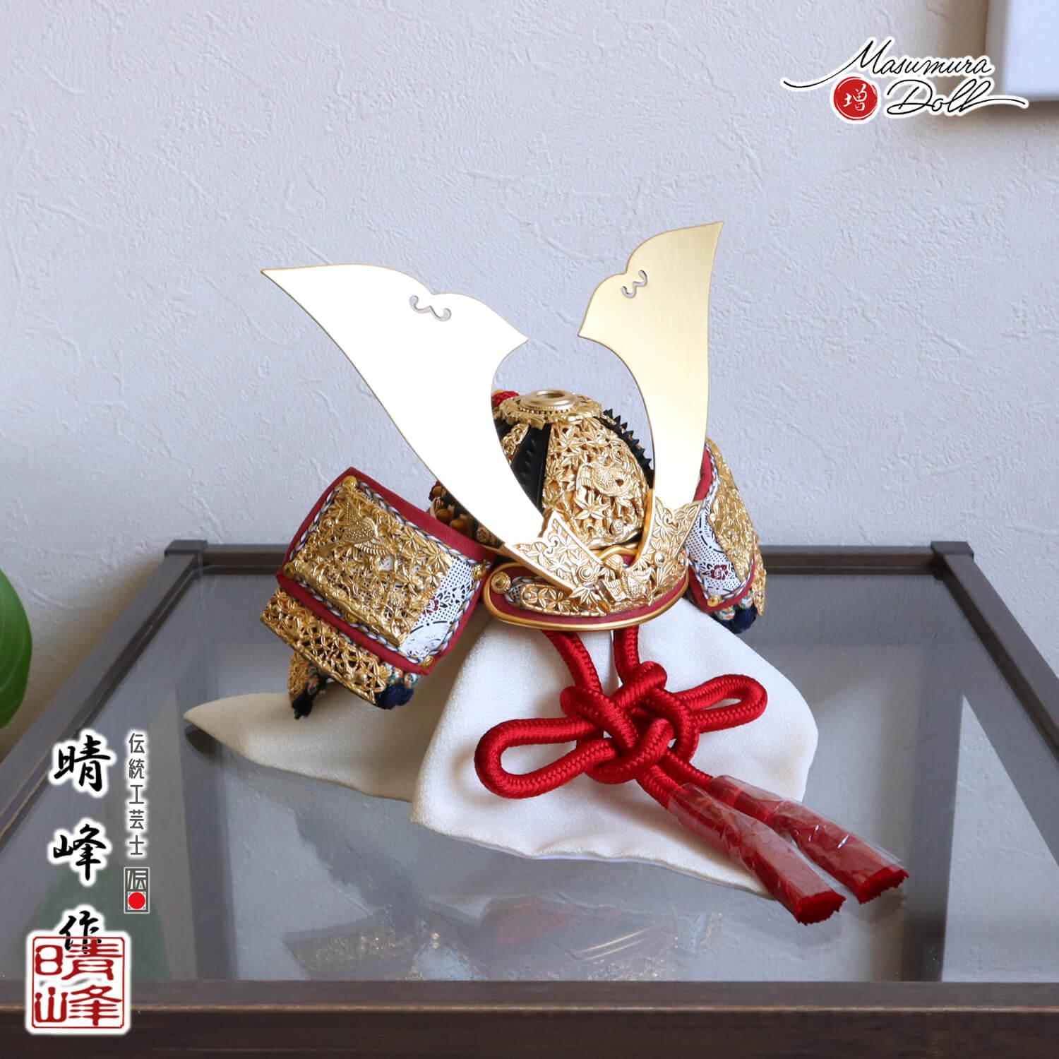 五月人形 伝統工芸士 平安晴峰作 7号 国宝模写 竹に雀之金物 茜赤糸 黒