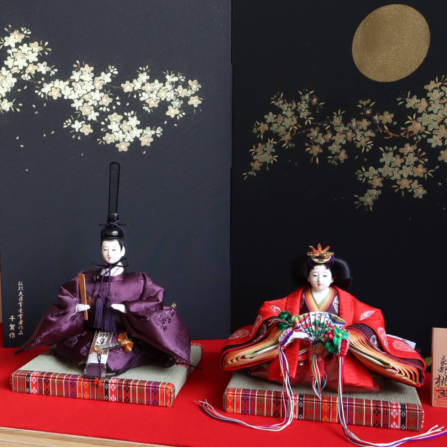 新作 京都 桃玄作 京十番正絹西陣織麹塵 有職 蒔絵屏風「月に桜」ひの