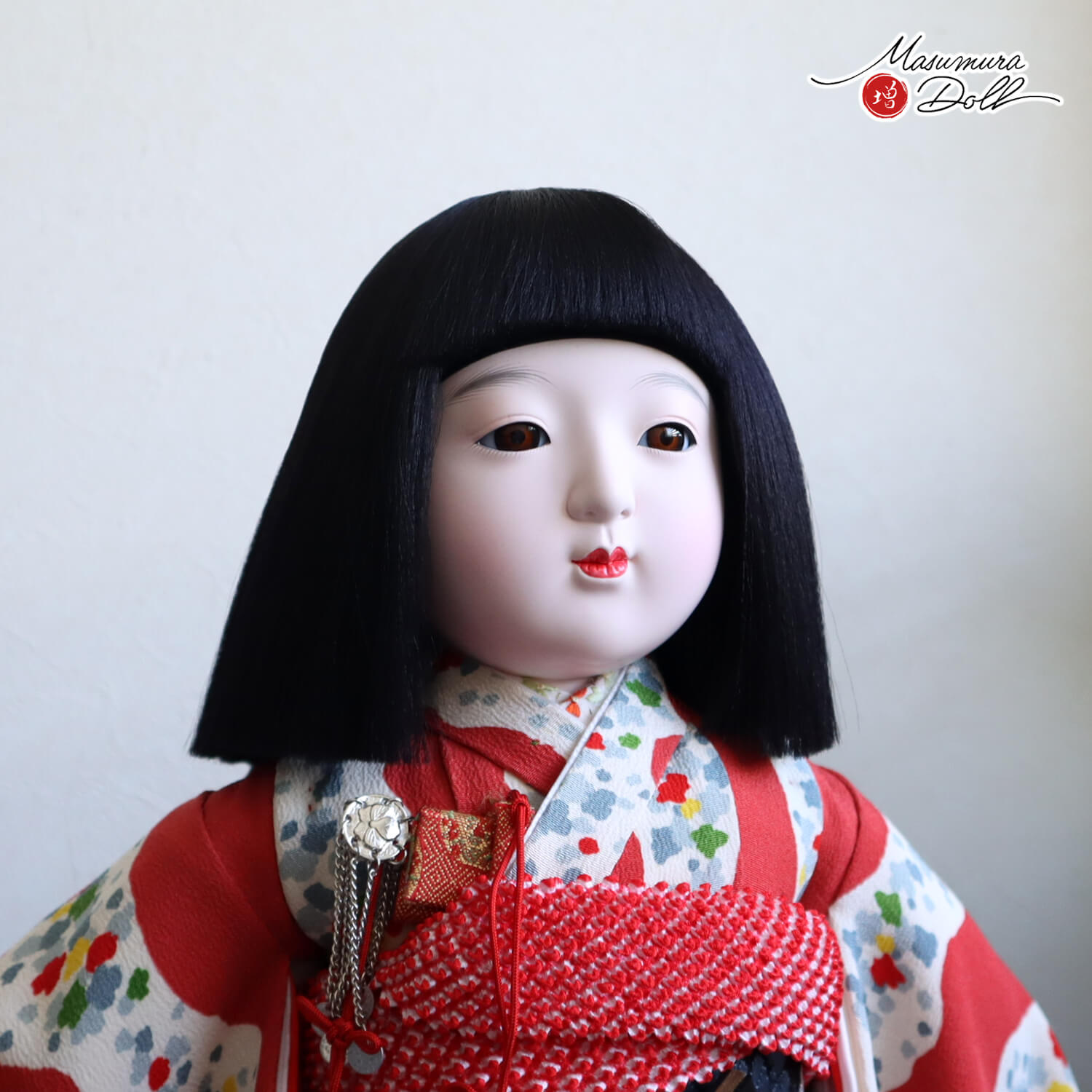 元賀章介作 12号(尺二) 着尺 正絹 別染め エンジ 越前塗台 市松人形