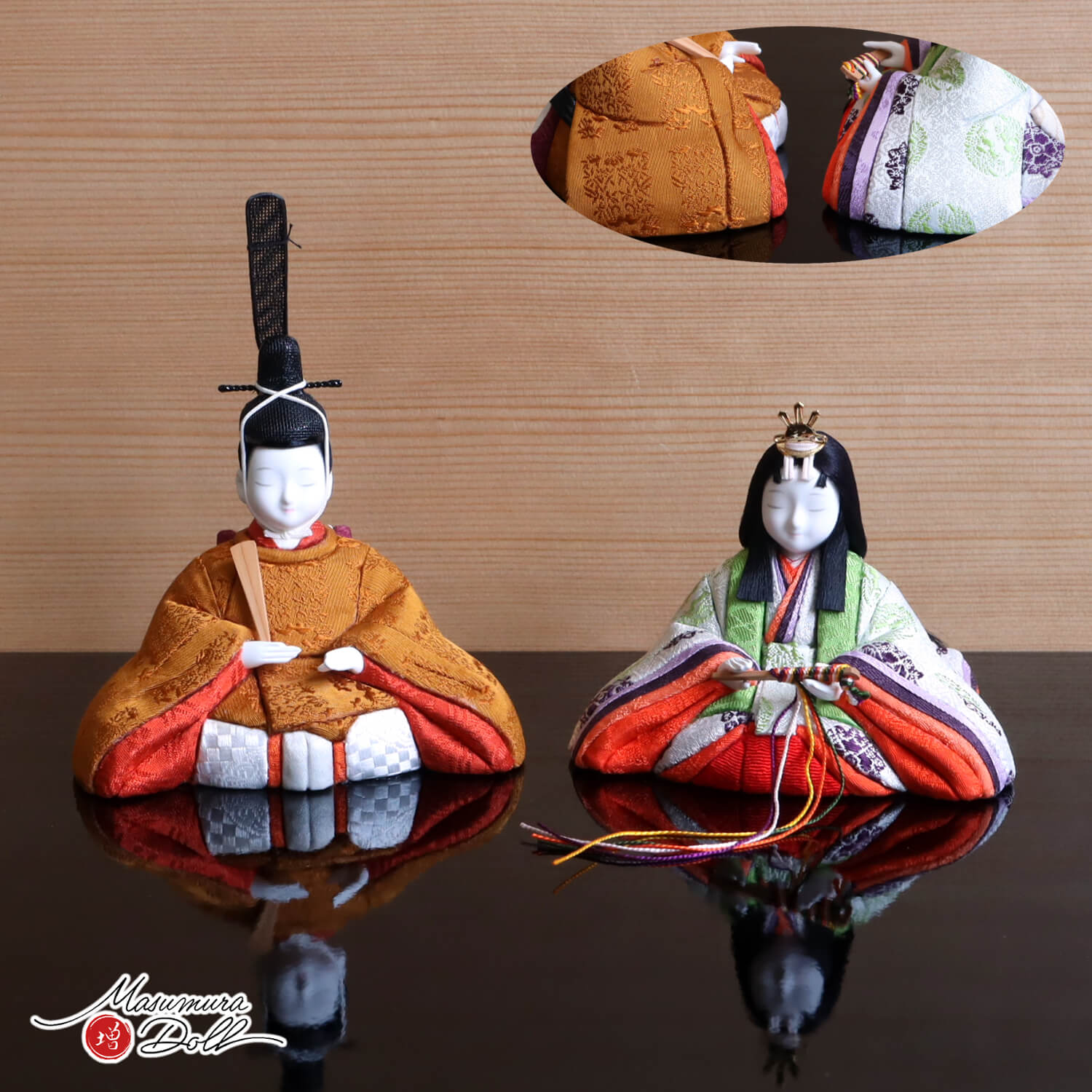 雛人形 伝統的工芸品 三世・金林真多呂作 「雅雛」正絹西陣織 黄櫨染