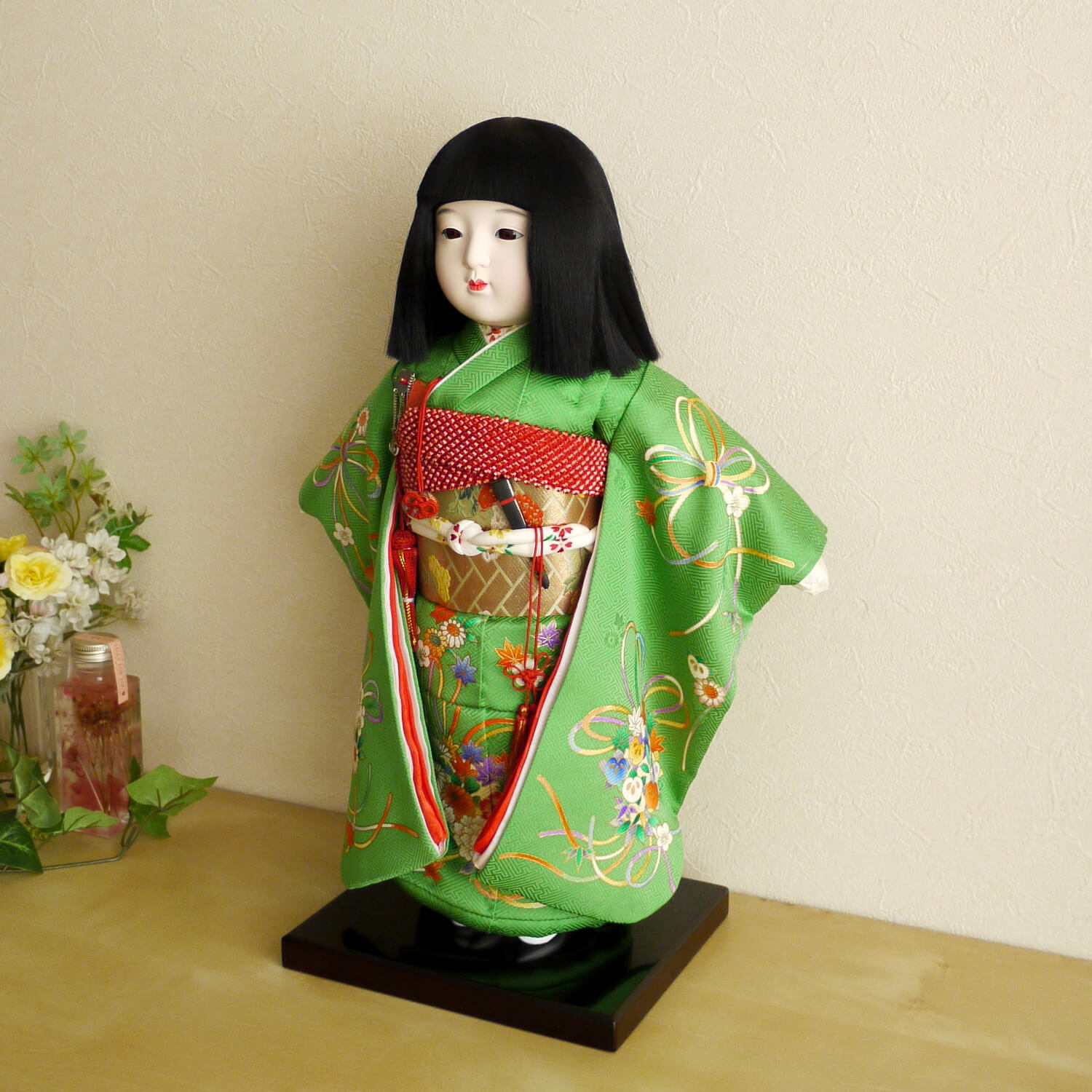 元賀章介作 12号(尺二)正絹別染め くす玉 台 市松人形 女の子 かわいい