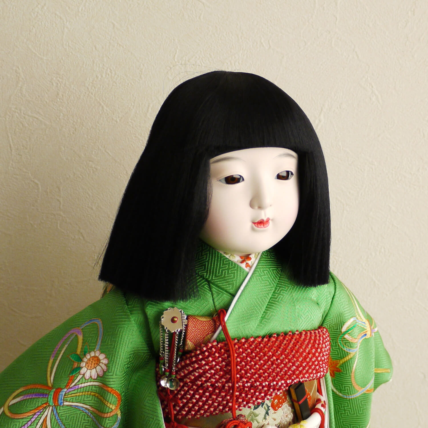 元賀章介作 12号(尺二)正絹別染め くす玉 台 市松人形 女の子 かわいい