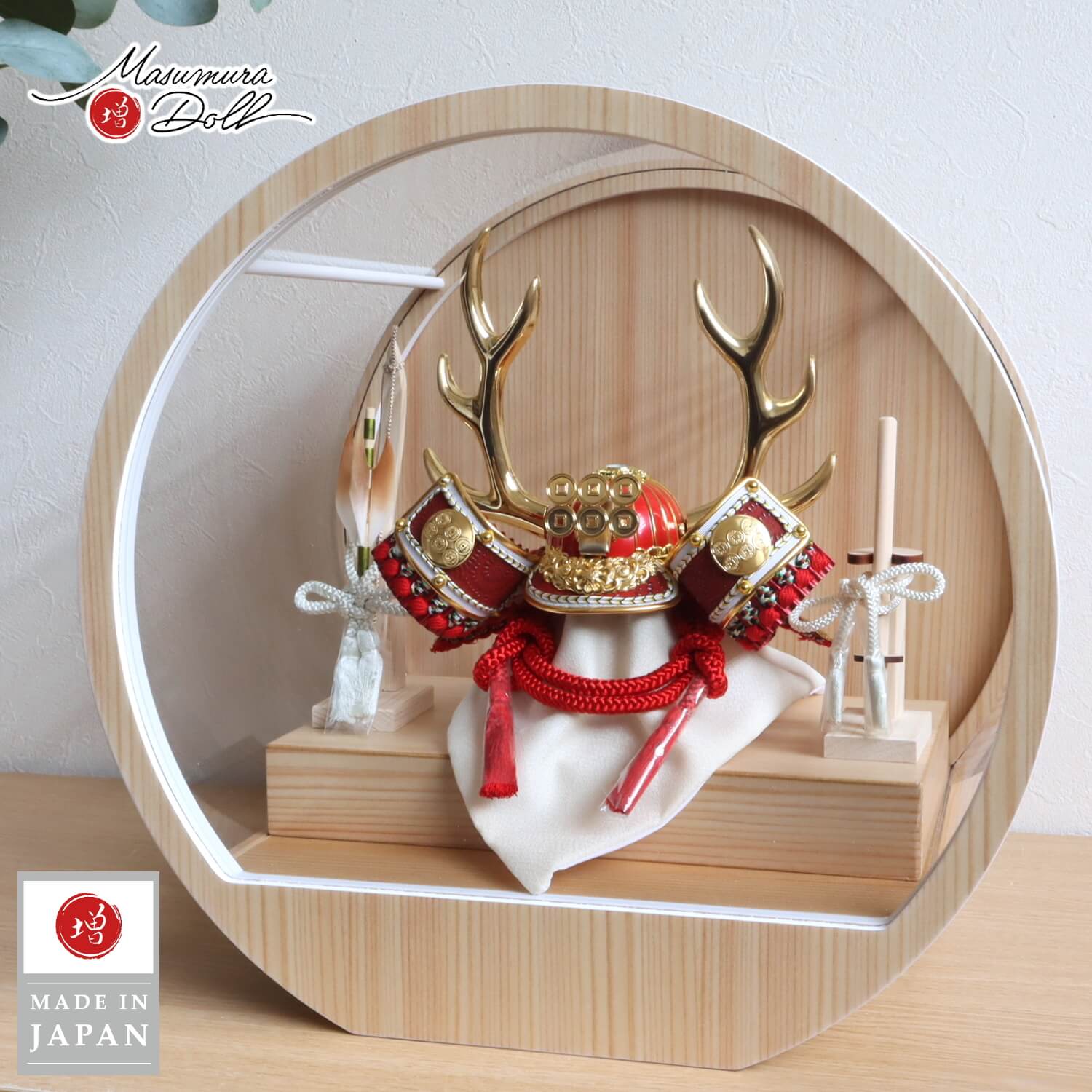 五月人形 ケース飾り 兜 日本製 武将 真田幸村 兜 赤中白糸 共吹き返し