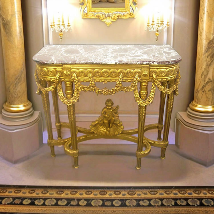 天然石天板×アンティークゴールド脚 大理石 コンソールテーブル