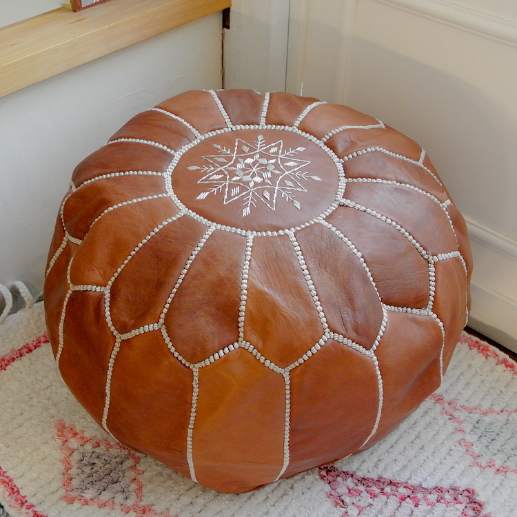 モロッコ革製オットマン｜プフ（ライトブラウン）