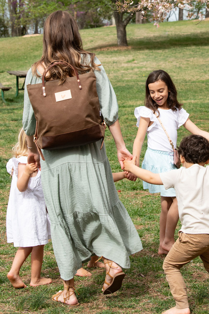 Meanwhile Field Tan Wax Canvas Backpack with Liberty of London Lining