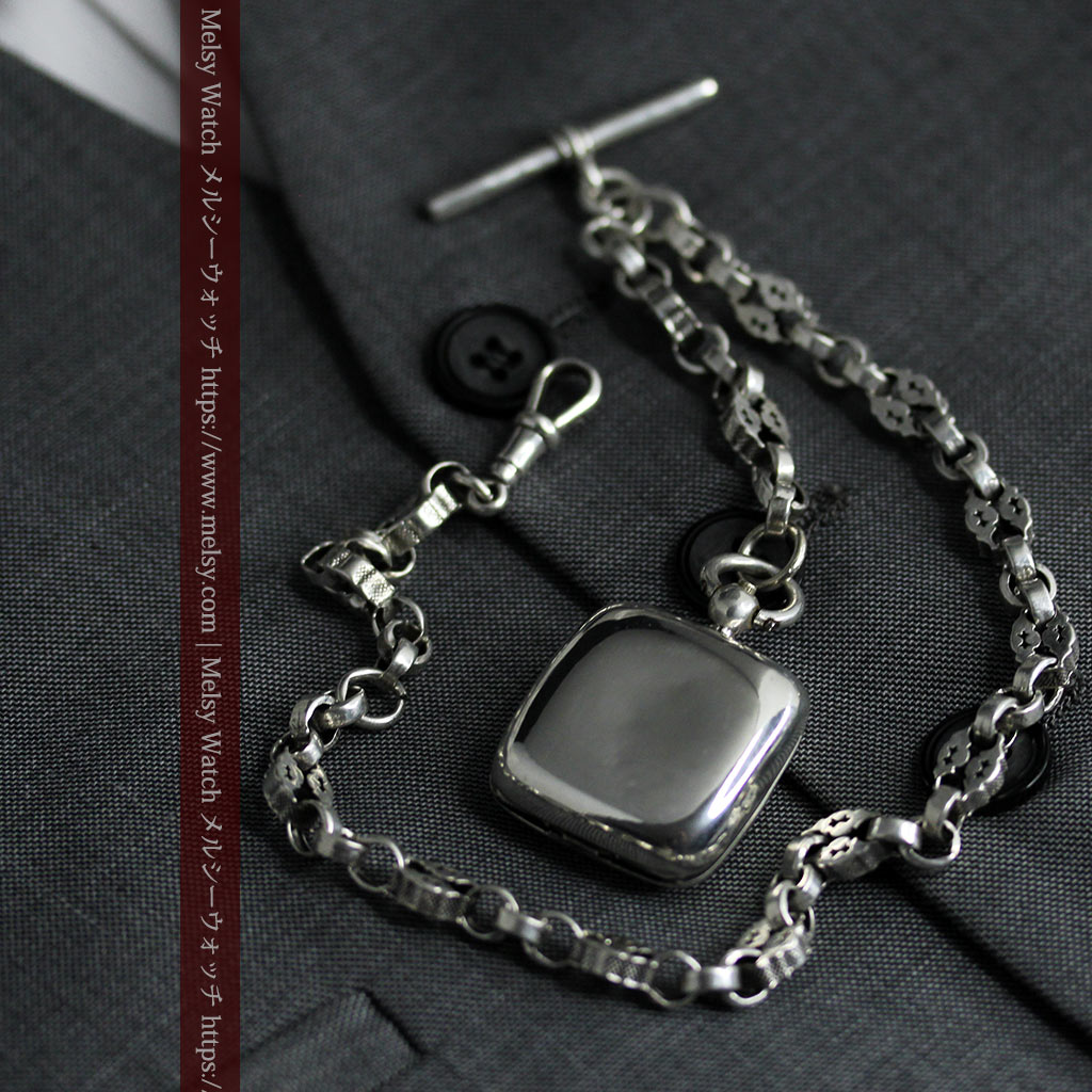 銀の英国製硬貨入れ付き銀無垢アンティーク懐中時計チェーン