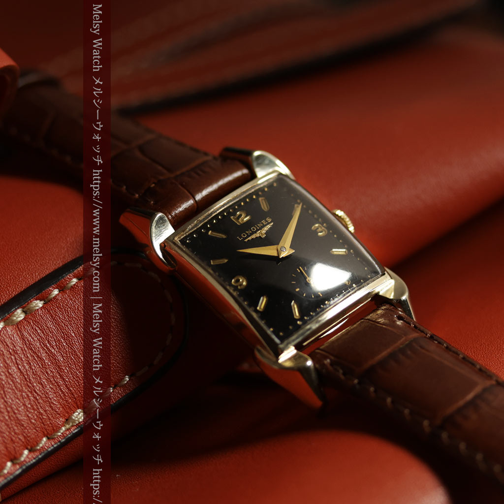 ロンジンの黒い文字盤に金色が映えるアンティーク腕時計 【1953年頃