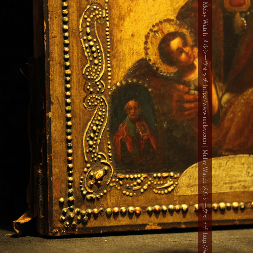 生神女マリヤ・聖母子像を描いた木板イコン/聖画像・テンペラ 【1858