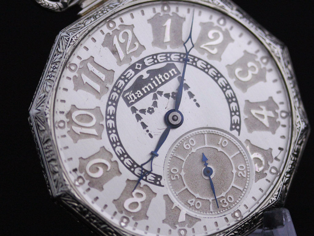 ハミルトン アンティーク懐中時計 アールデコ・立体模様の文字盤