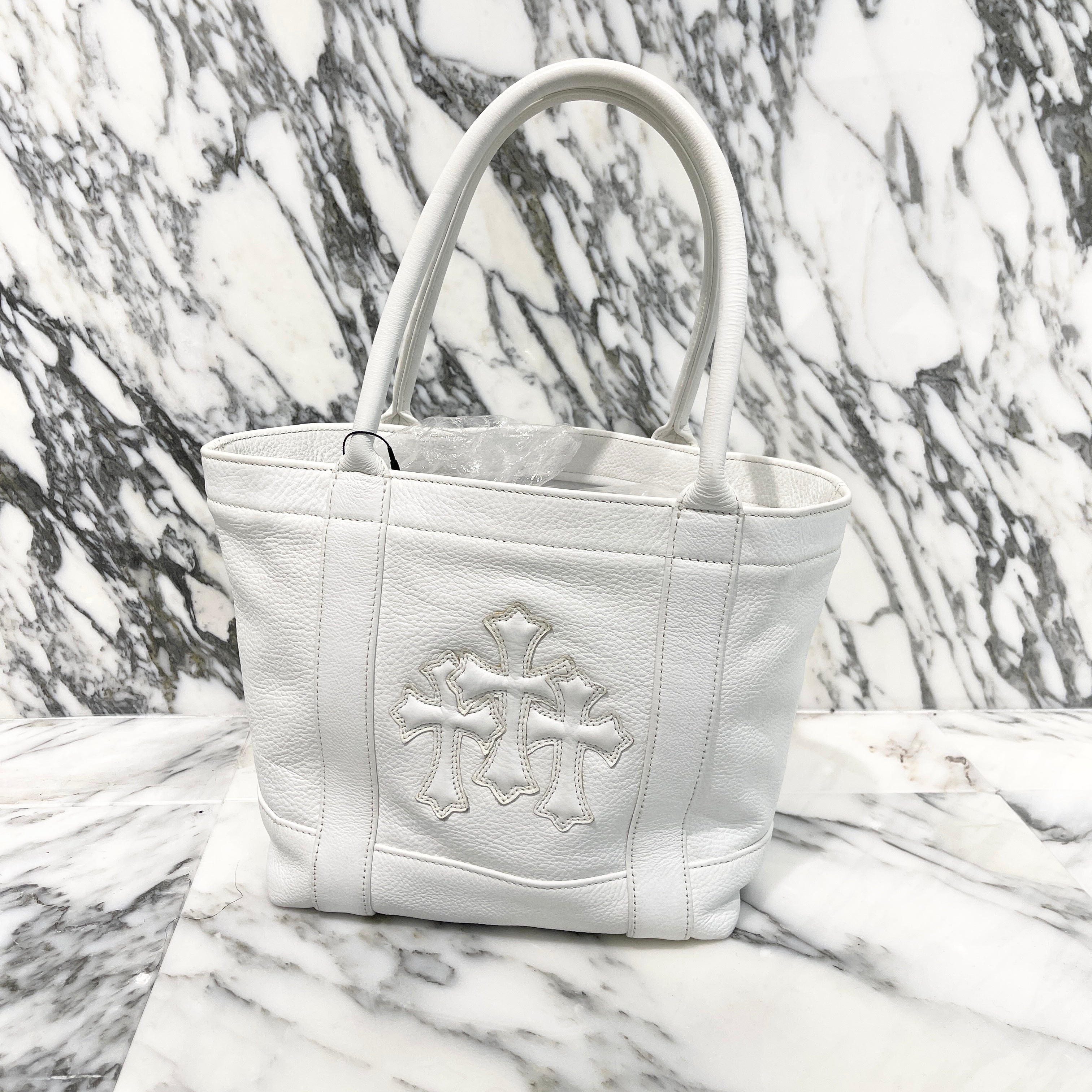 CHROME HEARTS 3 Cemetery Cross Patch Leather Tote Mini Bag クロム