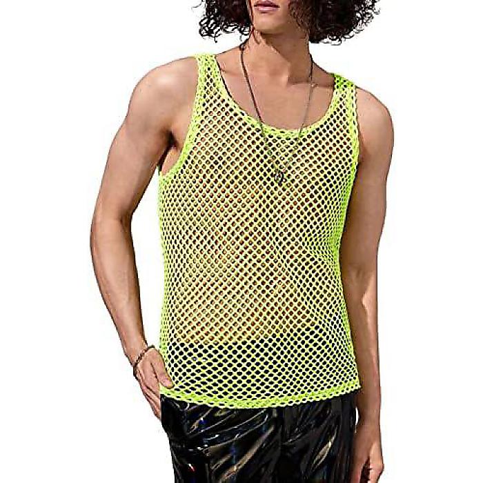 Verdusa ／ 網シャツ ライムグリーン メンズ Lサイズ ／ メッシュ