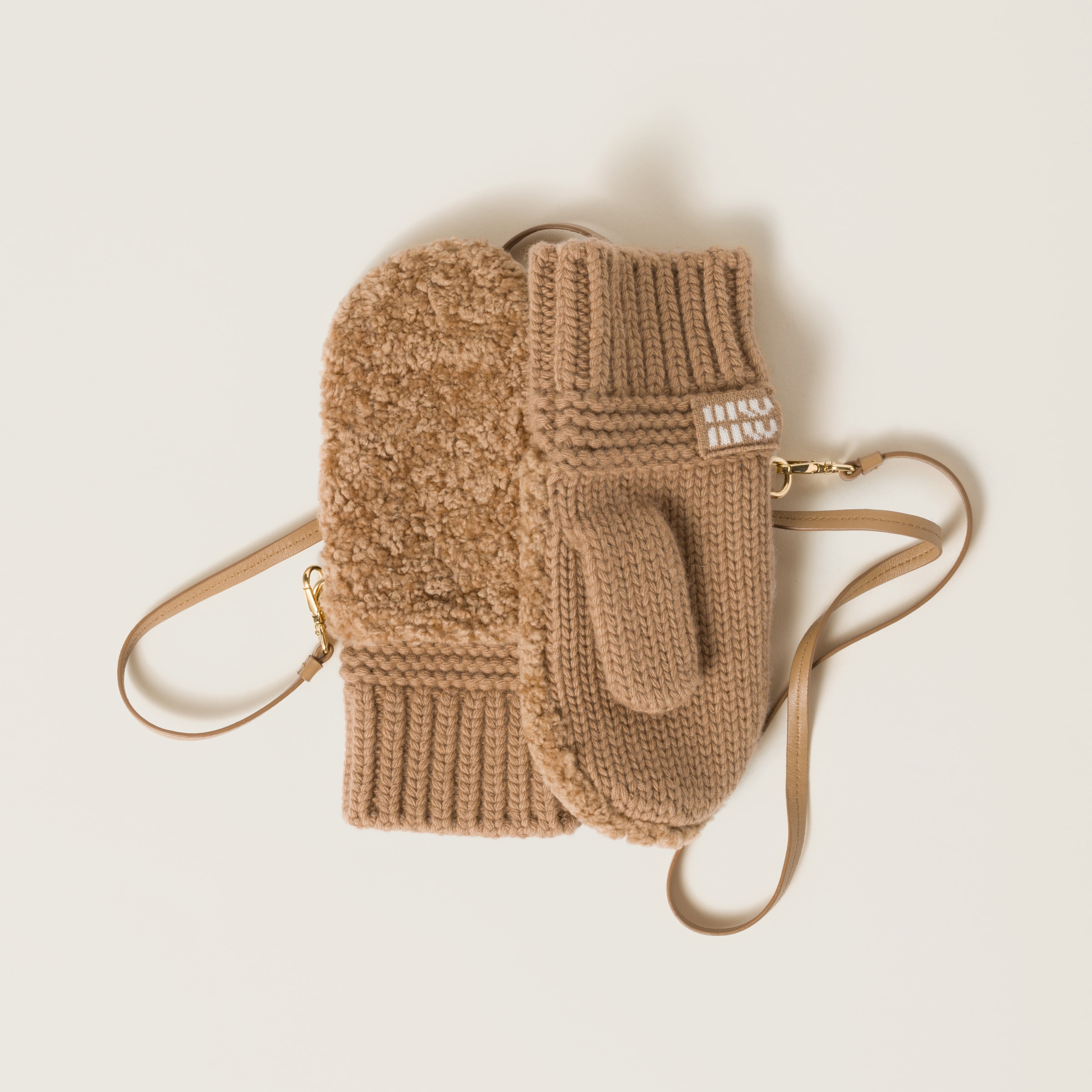 Camel Brown Wool And Cashmere Gloves | Miu Miu