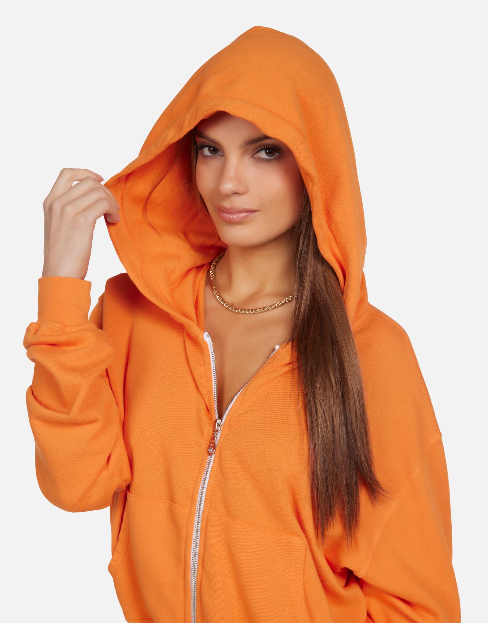 Cropped Zip Hoodie in Birkin Orange | Bowman by Michael Lauren