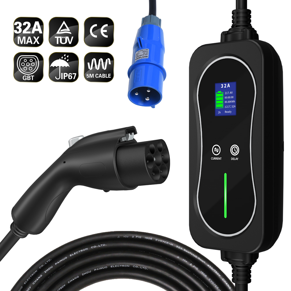 中国 32A GBT 充電器 7KW EV ポータブル充電器 BYD 電気自動車用 工場