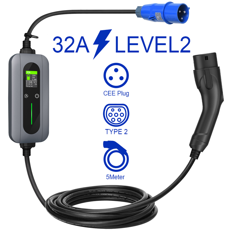 中国タイプ2ポータブルEV充電器32A 7.2KWモード2ホーム充電器工場と