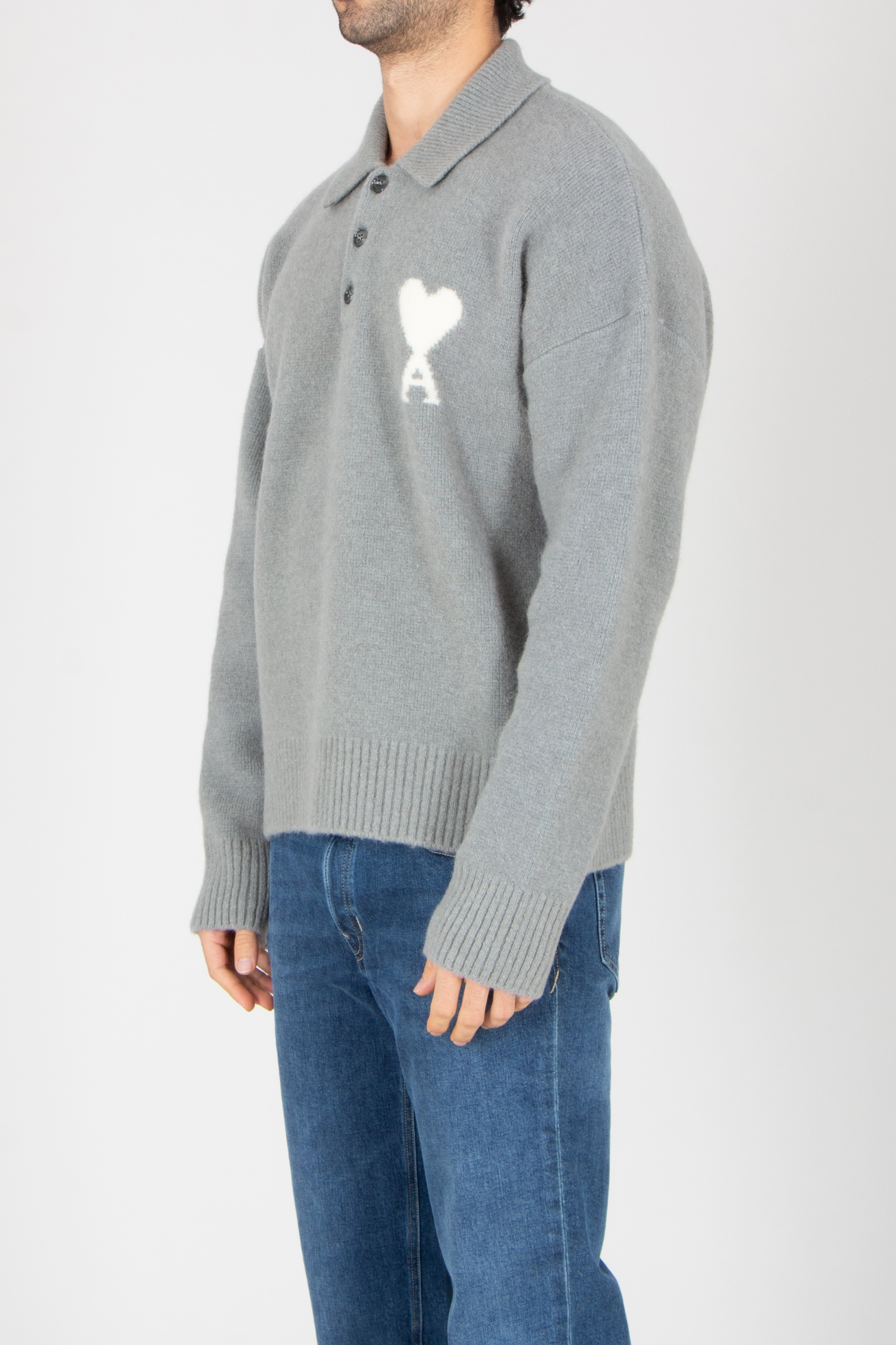 AMI PARIS Relaxed Fit Alpaca Blend Knit Polo | XL