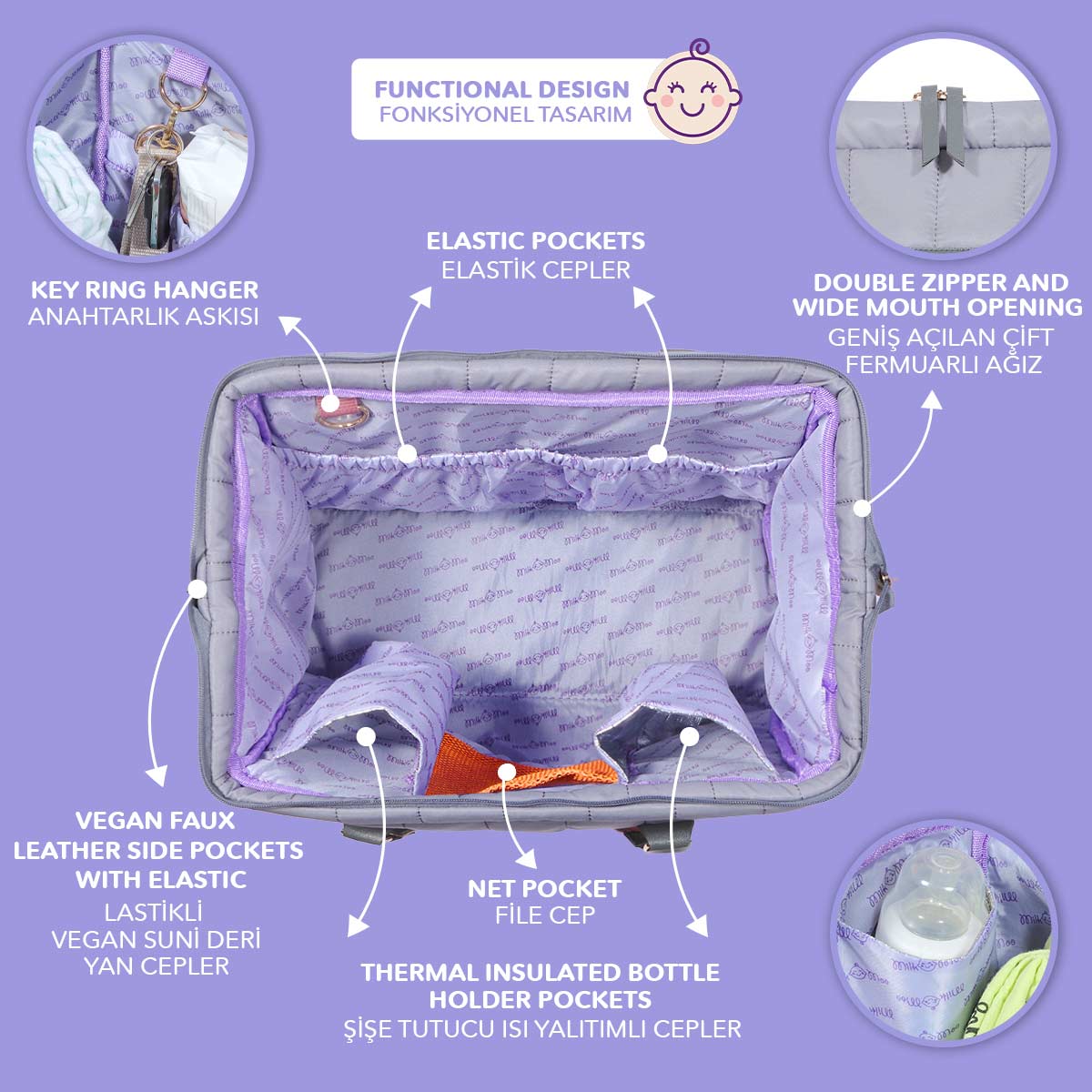 Mother Baby Diaper Bag Anthracite | Milk&Moo