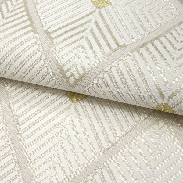 オンラインカタログ]河合美術織物 袋帯 西陣織 正絹 菱 白×シルバー