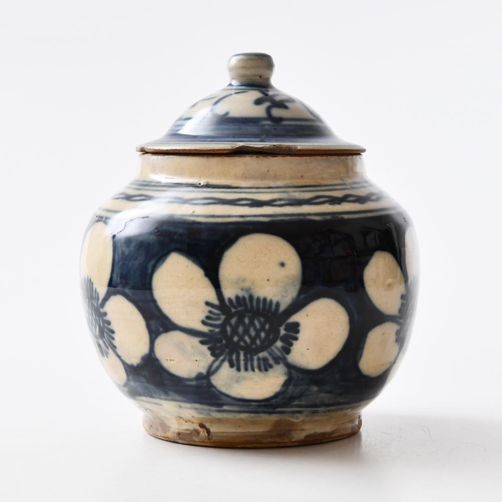 中国 磁州窯 青花 蓋付き壷 ｜ みんげい おくむら （日本と世界の民芸）