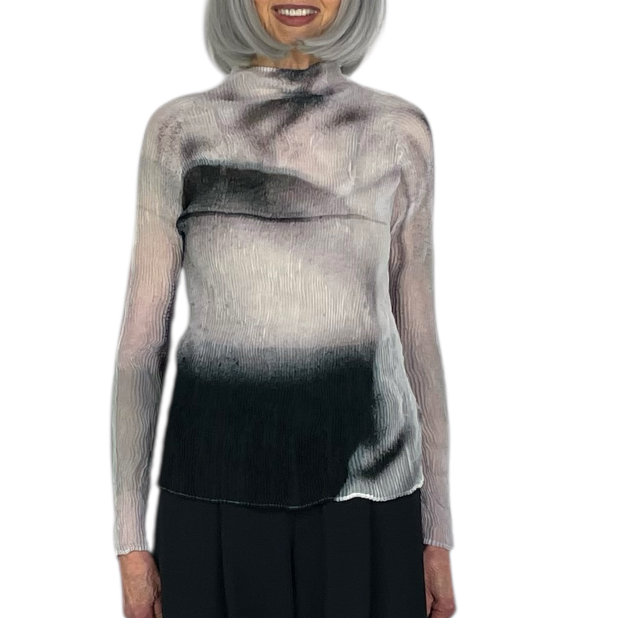 SHADOW STUDY CHIFFON TWIST HI-NECK TOP – MIO