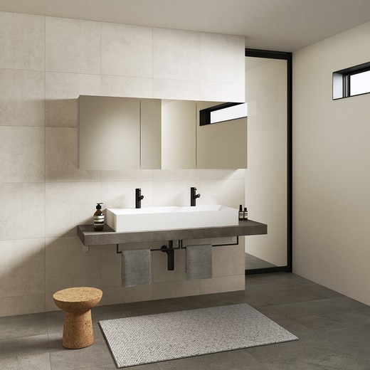 スミス W1500 コンセント・くもり止め付（三面鏡）(KT15011L)｜洗面所