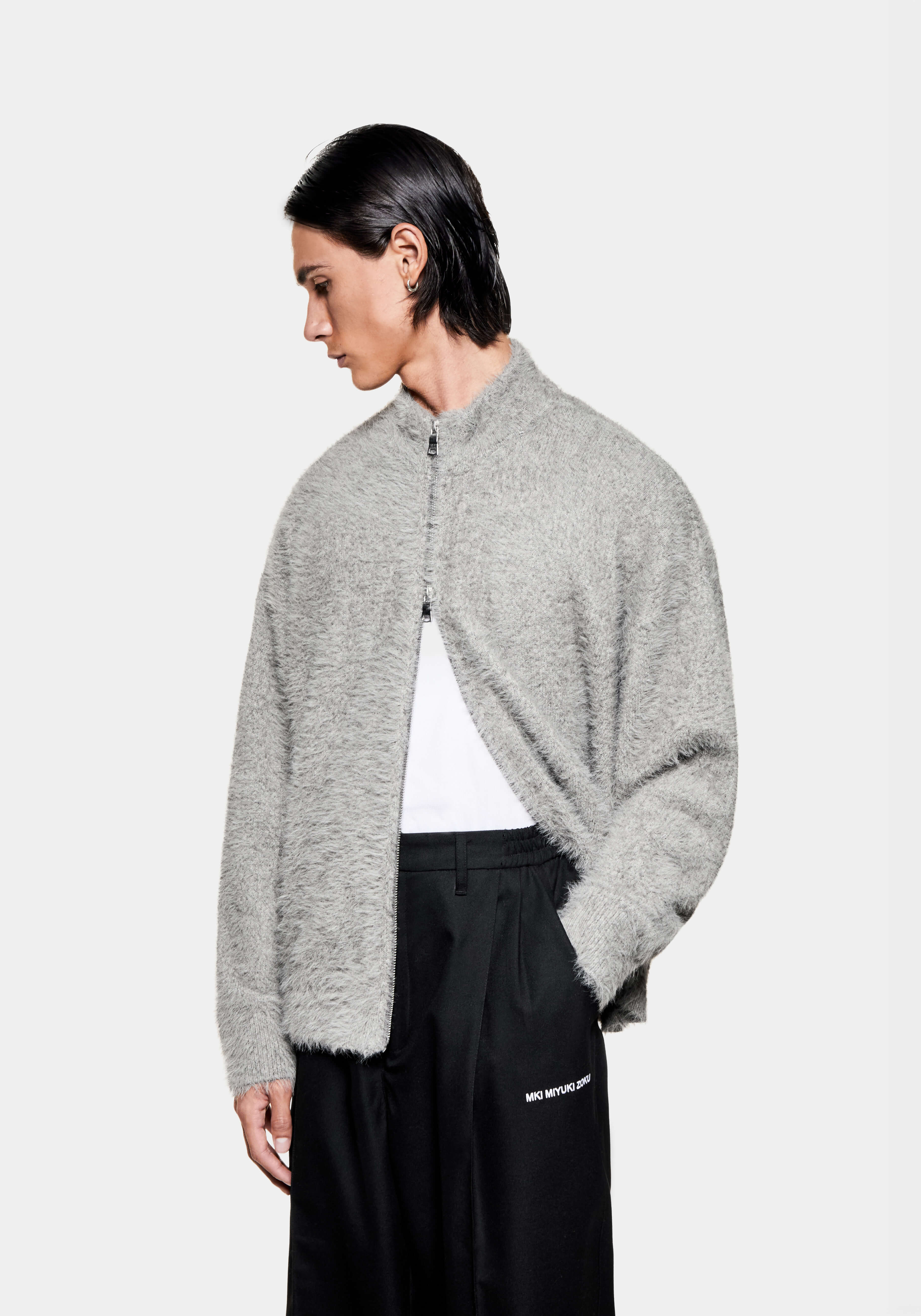 MKI CHARCOAL MELANGE FAUX ALPACA KNIT TRACK JACKET – MKI MIYUKI ZOKU®