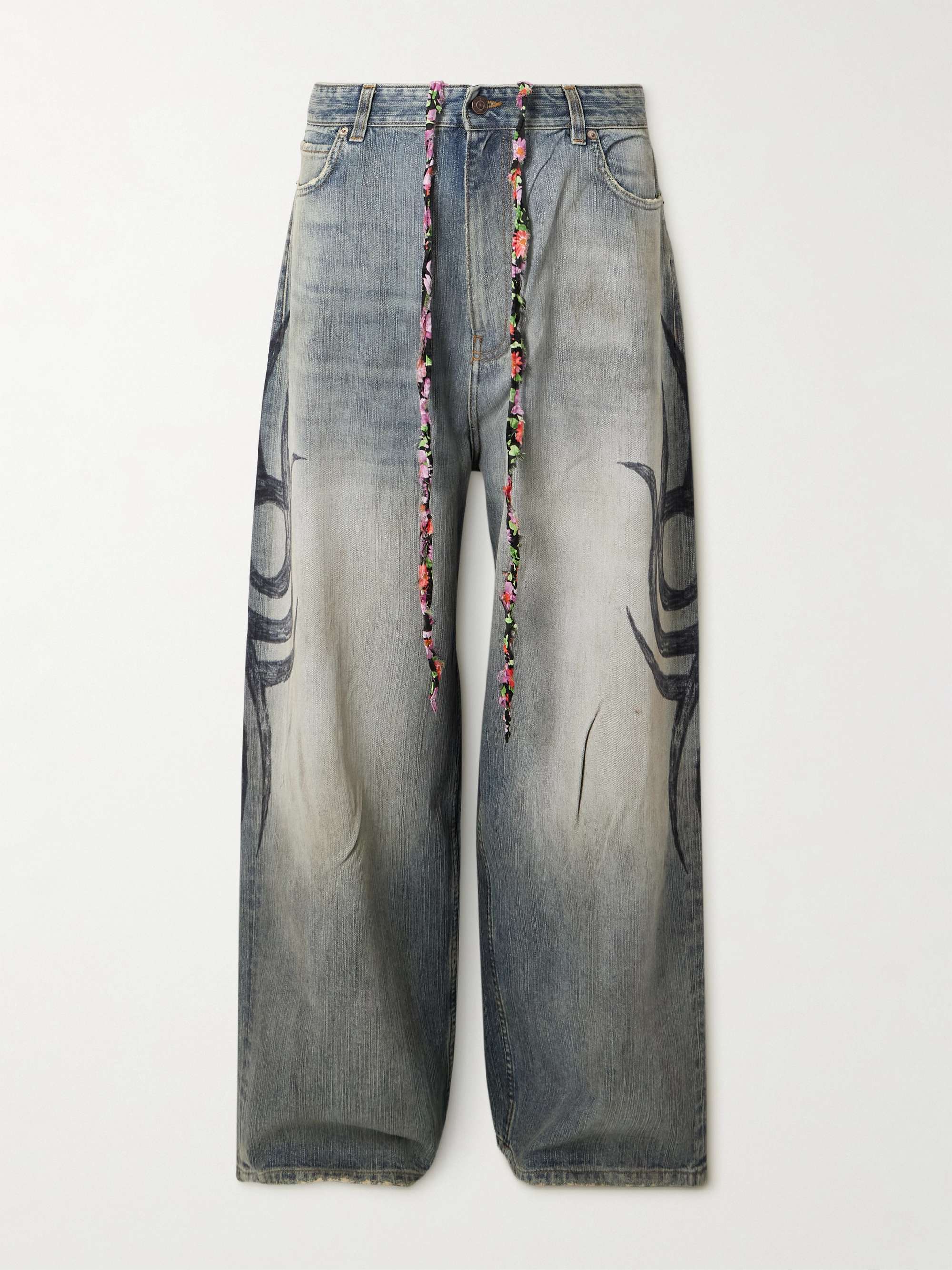 BALENCIAGA Y2K Wide-Leg Distressed Printed Jeans for Men | MR PORTER