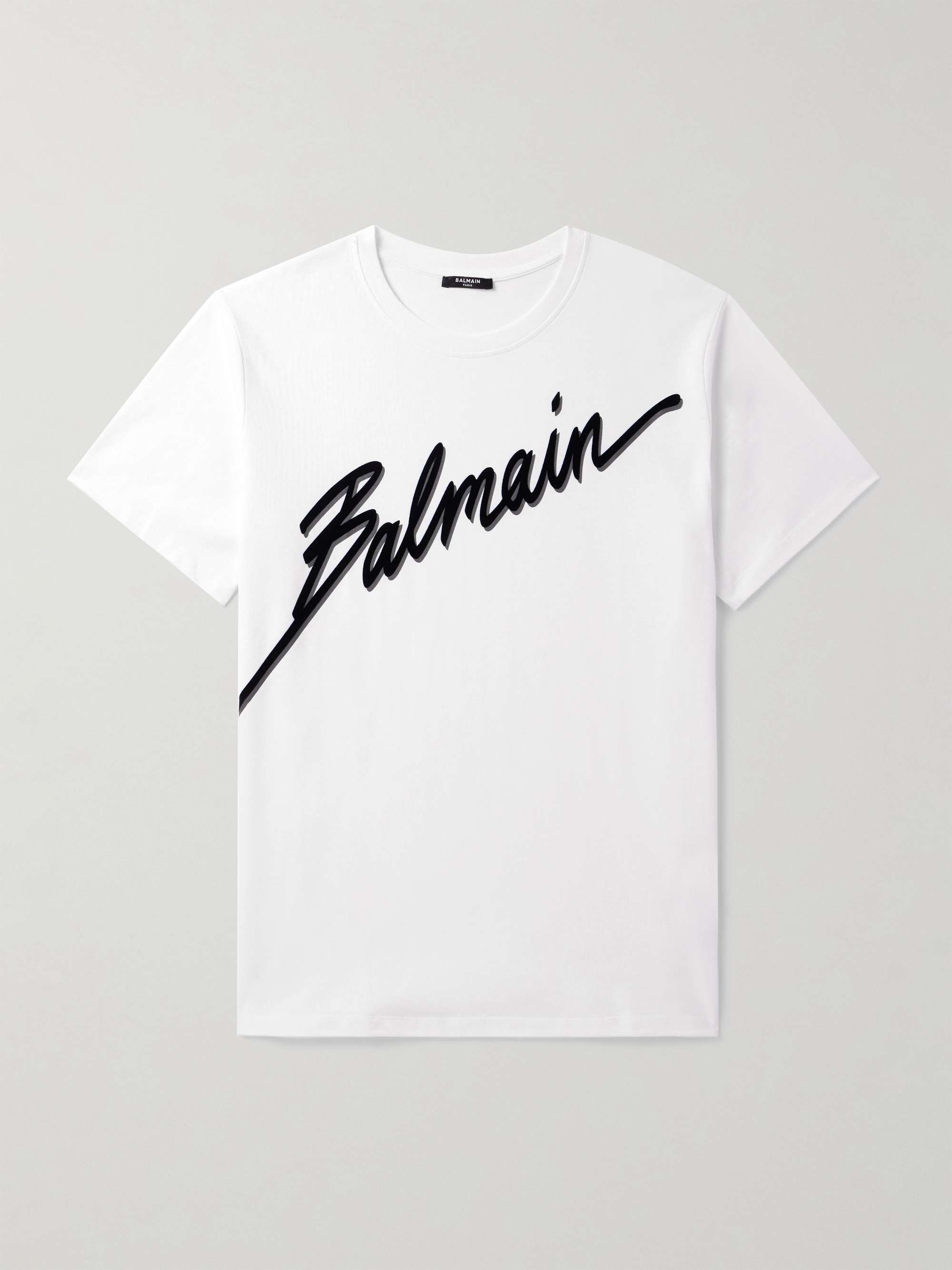 BALMAIN Logo-Flocked Cotton-Jersey T-Shirt for Men | MR PORTER