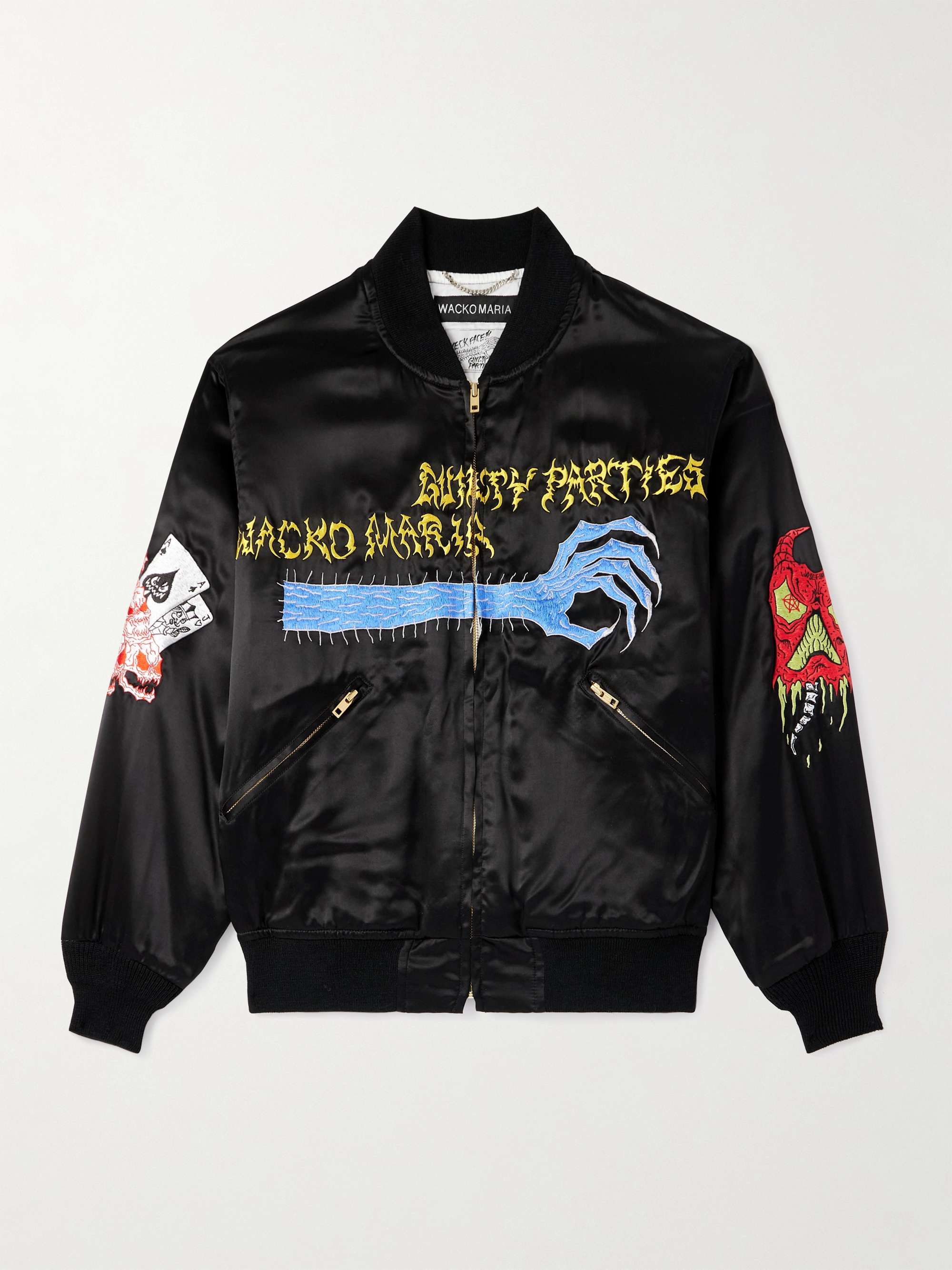 WACKO MARIA + Neck Face Embroidered Satin Bomber Jacket for Men