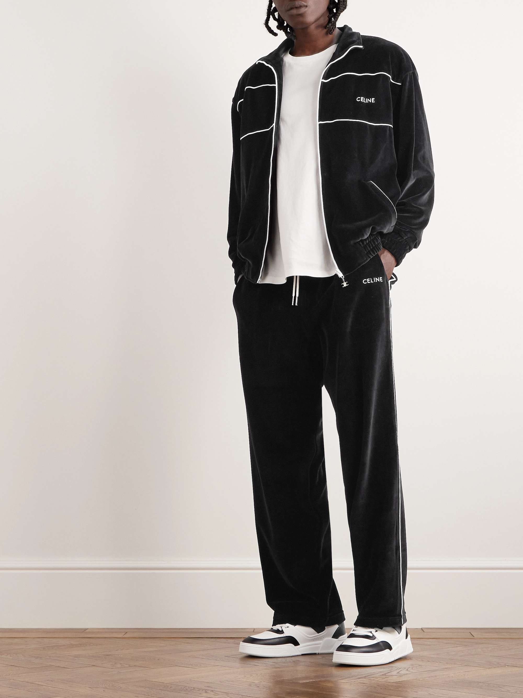 CELINE Logo-Embroidered Cotton-Blend Velour Track Jacket for Men