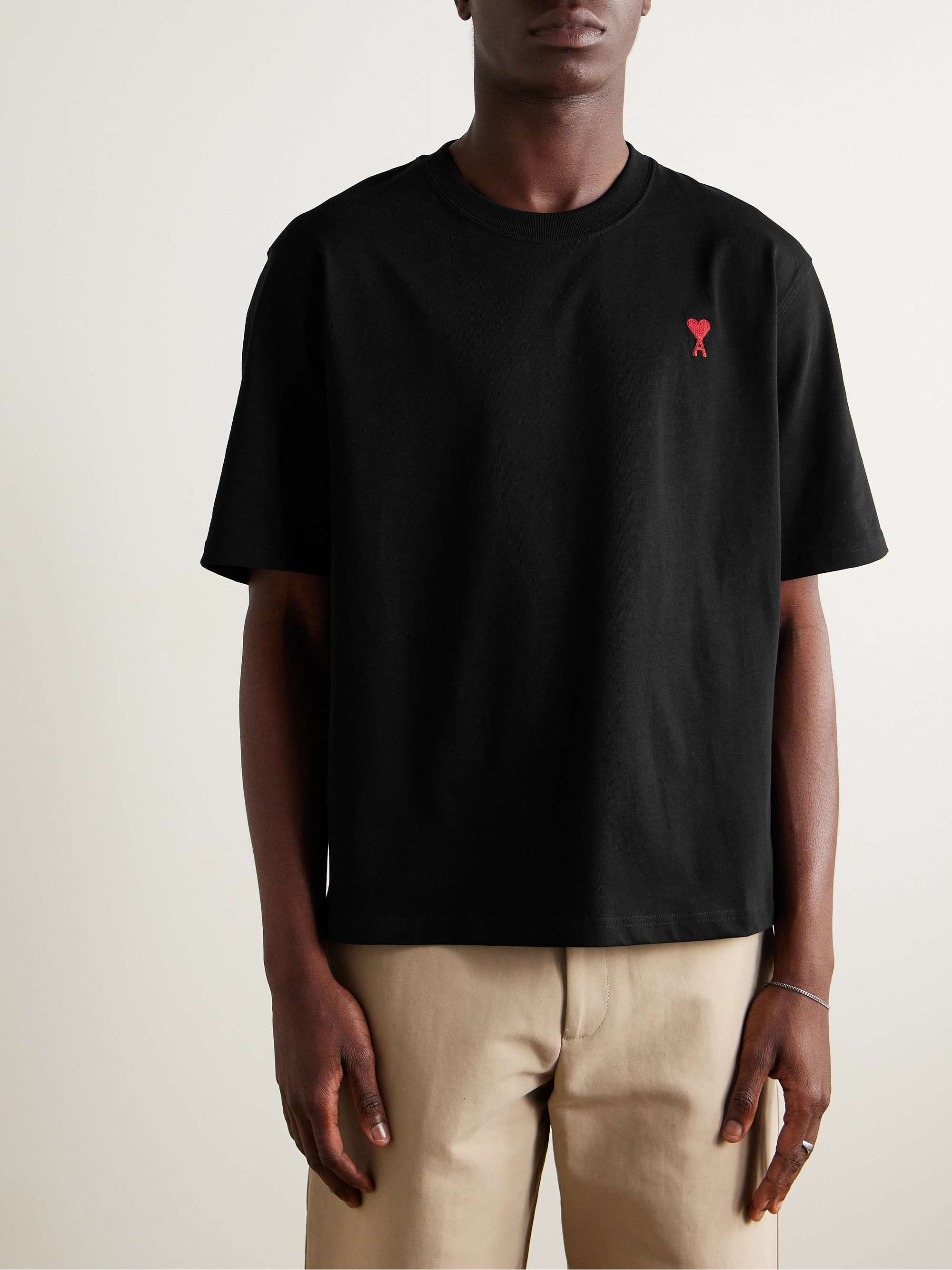 AMI PARIS Logo-Embroidered Organic Cotton-Jersey T-Shirt for Men