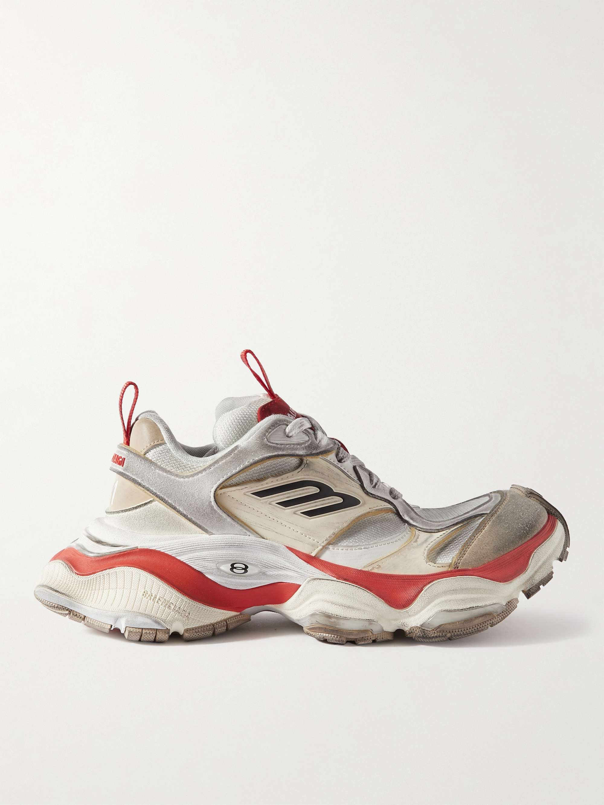 BALENCIAGA Cargo Distressed Mesh-Trimmed Suede and Leather