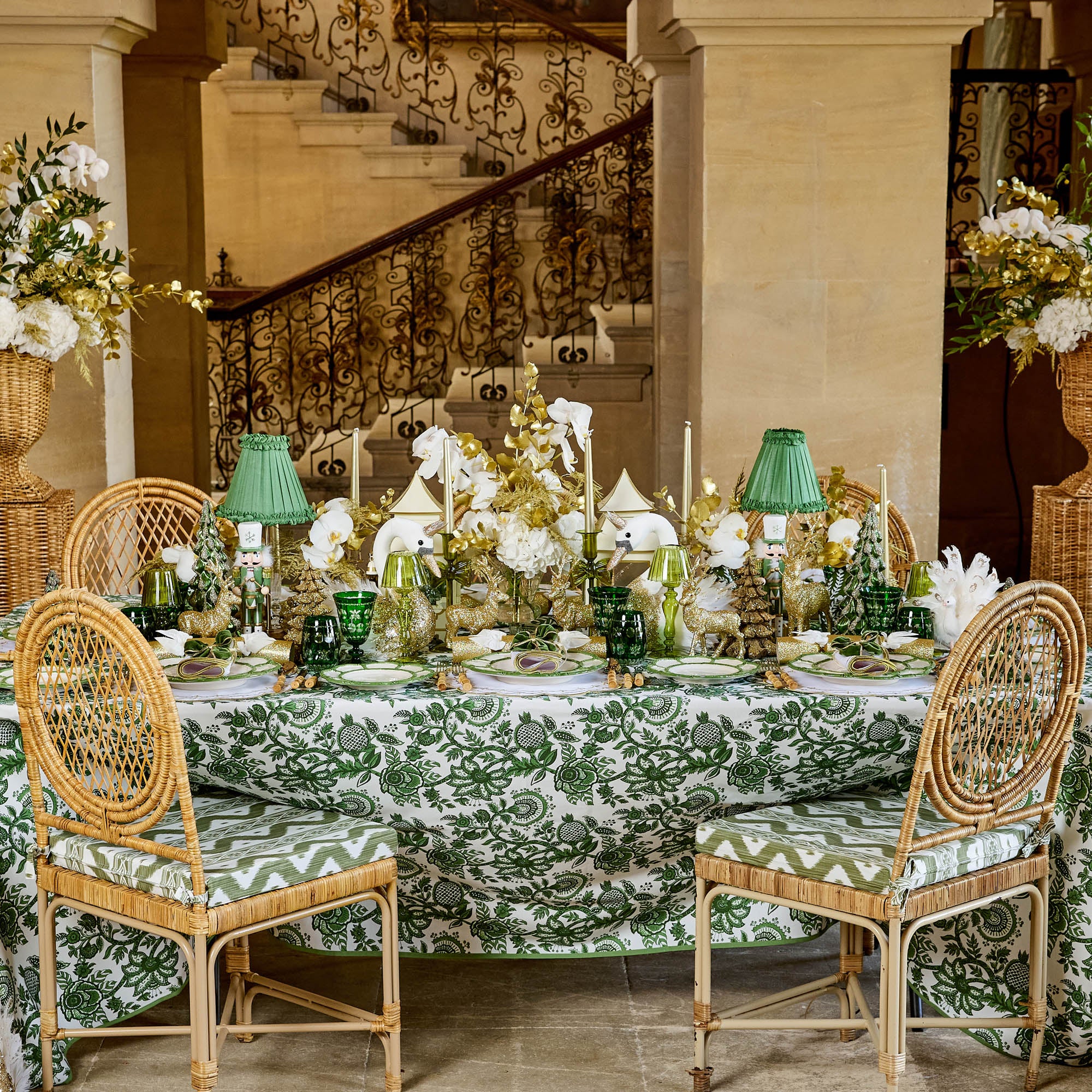 Edie Rechargeable Lamp with Green Frilled Silk Shade (18cm)