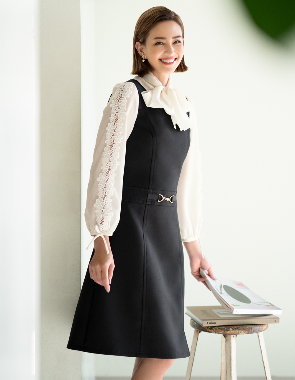 M'S GRACY フラワーボタン ツイードワンピース ジャンパースカート